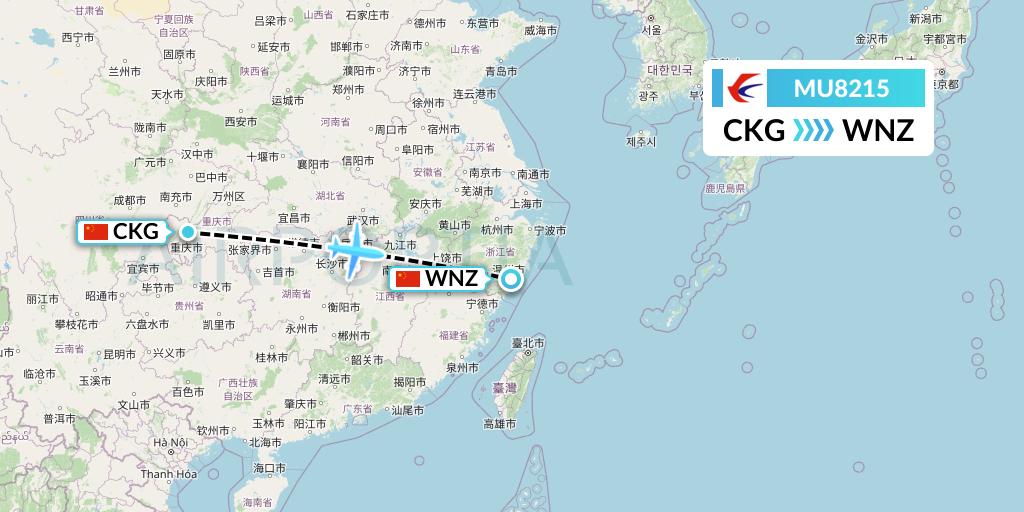 MU8215 China Eastern Airlines Flight Map: Chongqing to Wenzhou