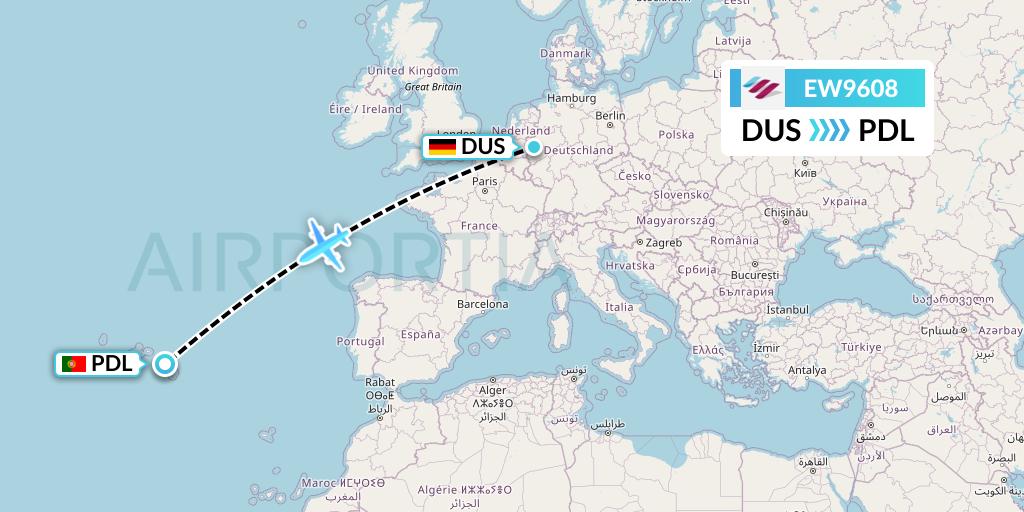 EW9608 Eurowings Flight Map: Dusseldorf to Ponta Delgada