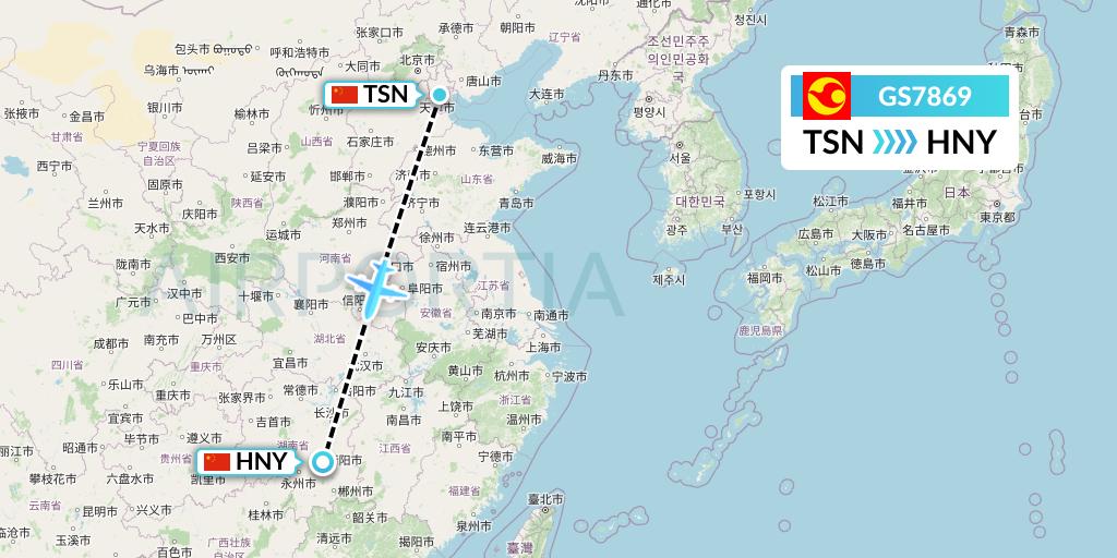 GS7869 Tianjin Airlines Flight Map: Tianjin to Hengyang