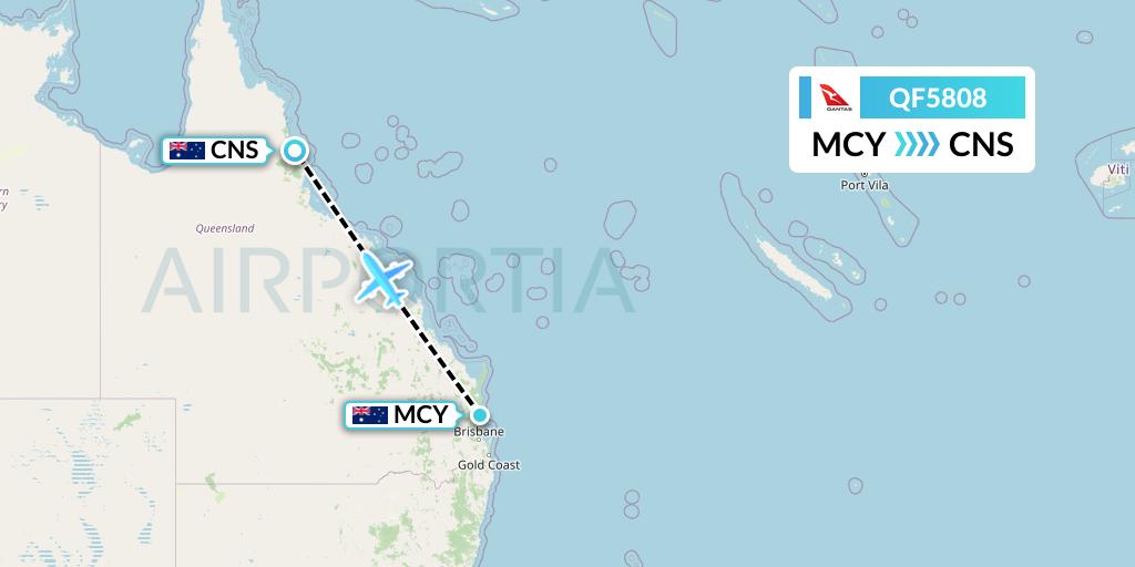 QF5808 Qantas Flight Map: Sunshine Coast to Cairns