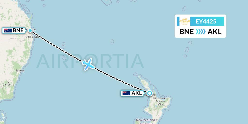 EY4425 Etihad Airways Flight Map: Brisbane to Auckland