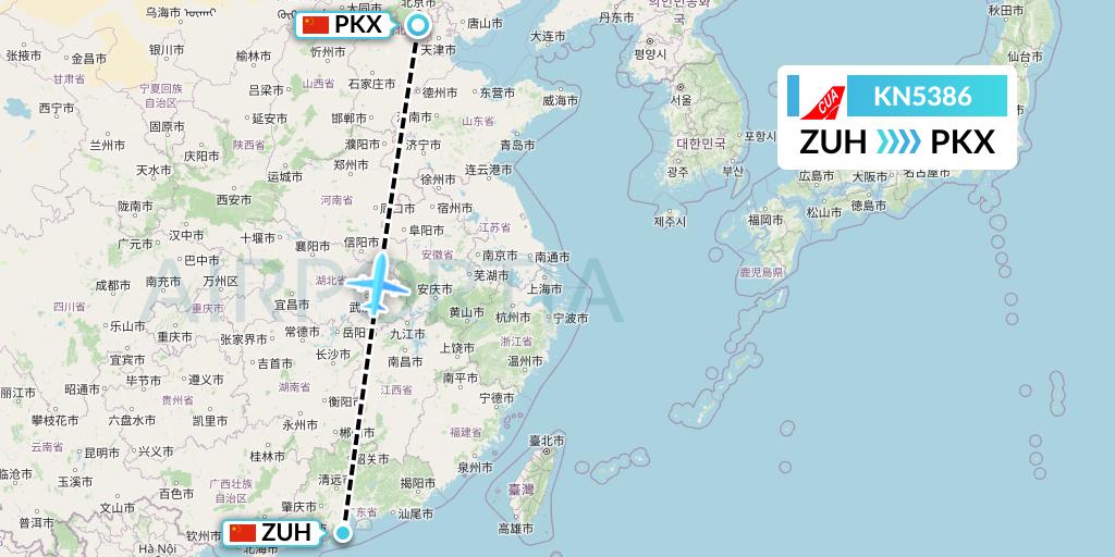 KN5386 China United Airlines Flight Map: Zhuhai to Beijing
