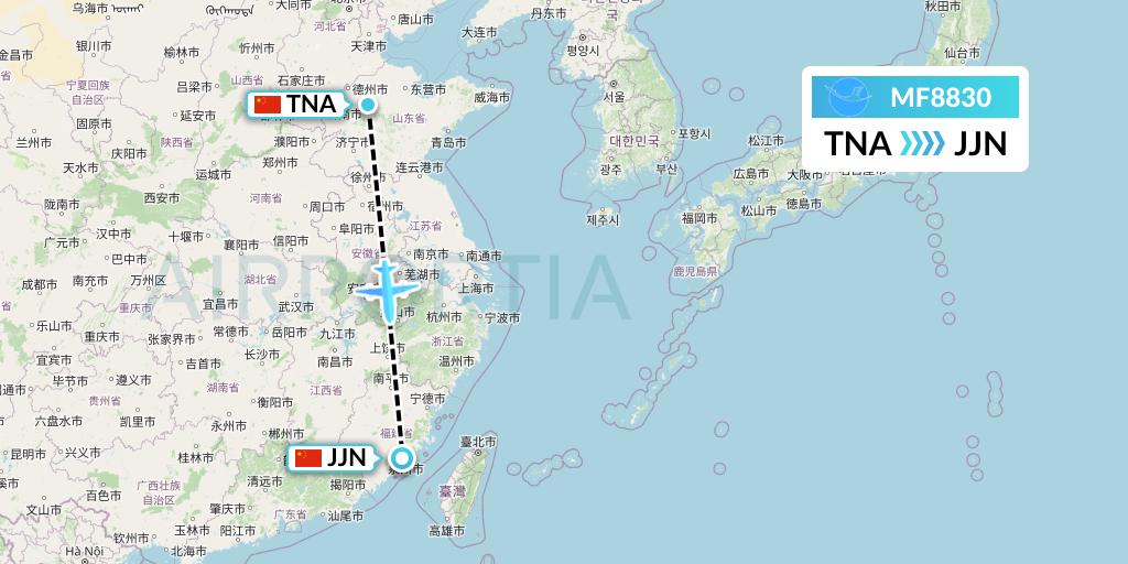 MF8830 Xiamen Airlines Flight Map: Jinan to Jinjiang