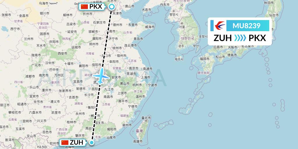 MU8239 China Eastern Airlines Flight Map: Zhuhai to Beijing