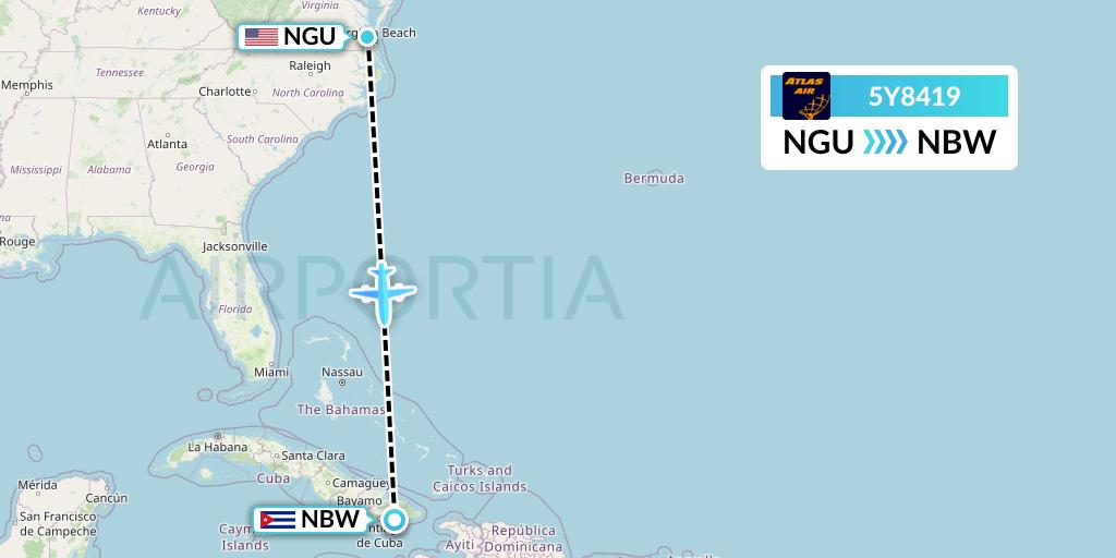 5Y8419 Atlas Air Flight Map: Norfolk to Guantanamo Bay Naval Station