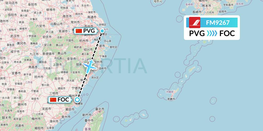 FM9267 Shanghai Airlines Flight Map: Shanghai to Fuzhou