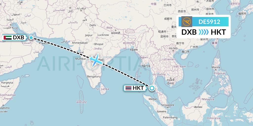 DE5912 Condor Flight Map: Dubai to Phuket