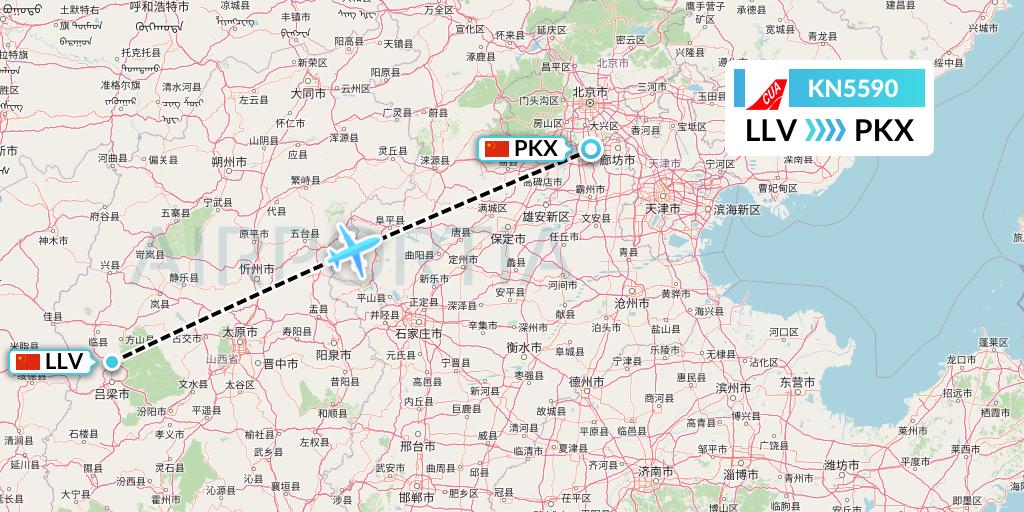 KN5590 China United Airlines Flight Map: Kunming to Beijing