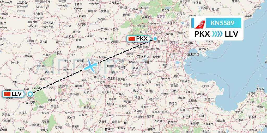 KN5589 China United Airlines Flight Map: Beijing to Kunming