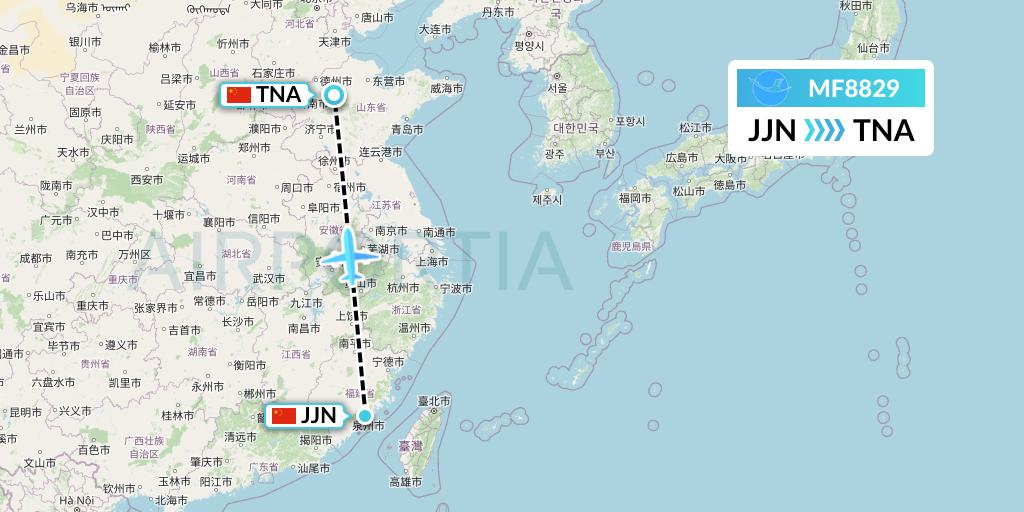 MF8829 Xiamen Airlines Flight Map: Jinjiang to Jinan
