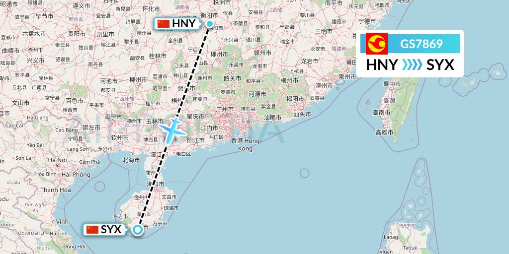 GS7869 Tianjin Airlines Flight Map: Hengyang to Sanya