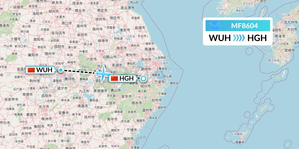 MF8604 Xiamen Airlines Flight Map: Wuhan to Hangzhou