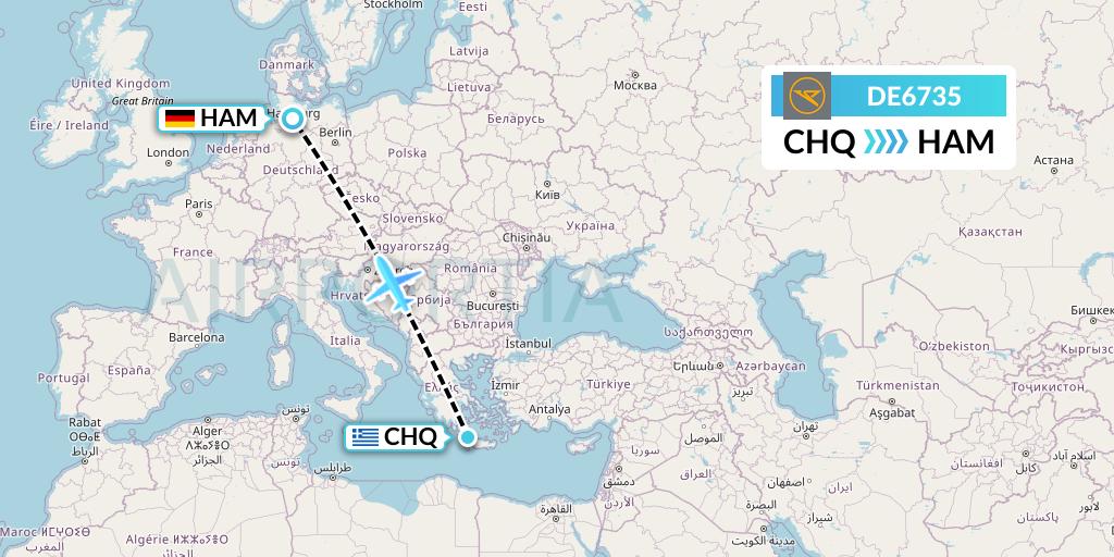 DE6735 Condor Flight Map: Chania to Hamburg