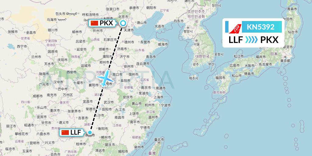 KN5392 China United Airlines Flight Map: Yongzhou to Beijing