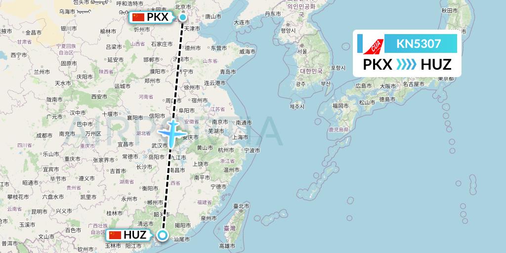 KN5307 China United Airlines Flight Map: Beijing to Huizhou