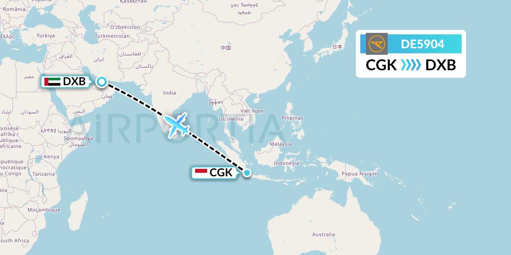 DE5904 Condor Flight Map: Jakarta to Dubai