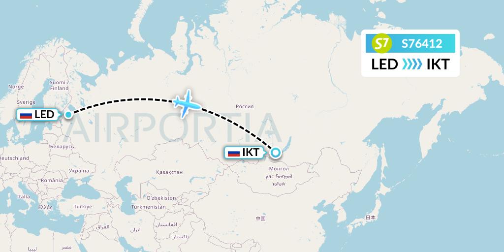 S76412 S7 Airlines Flight Map: St. Petersburg to Irkutsk