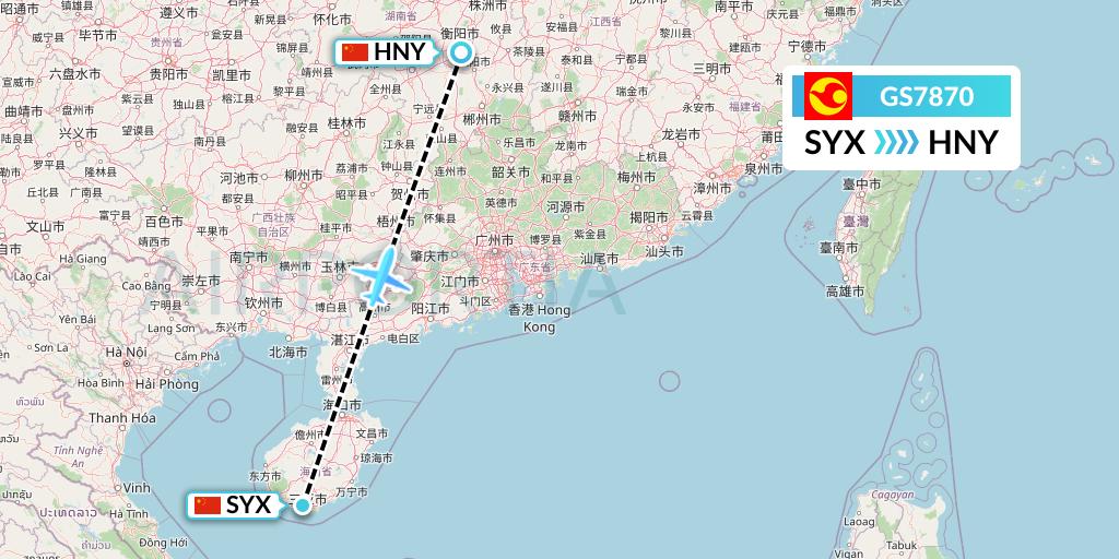 GS7870 Tianjin Airlines Flight Map: Sanya to Hengyang