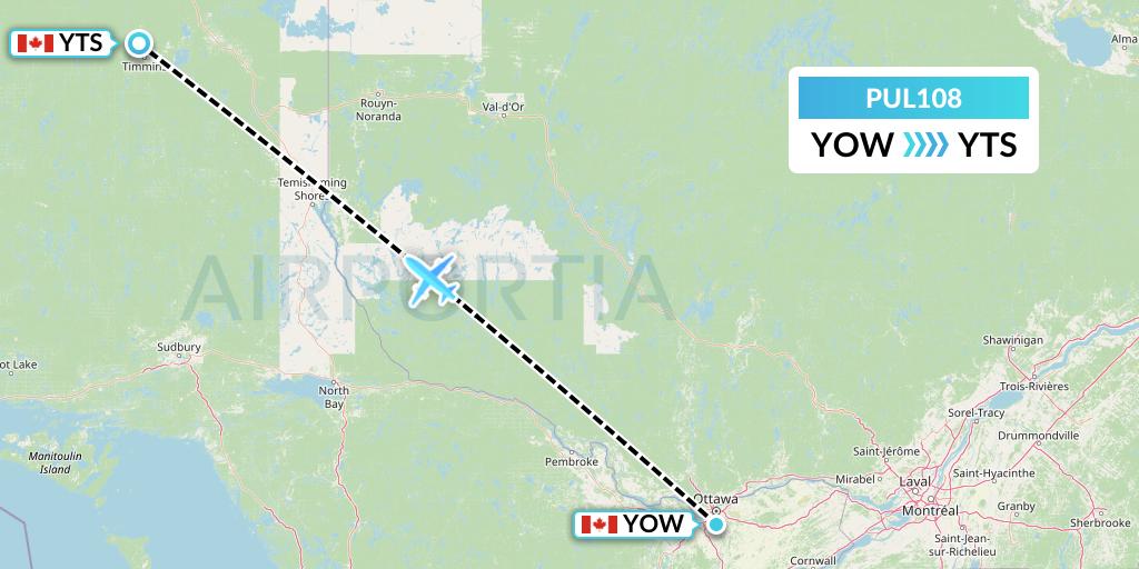PUL108 Ornge Air Flight Map: Ottawa to Timmins