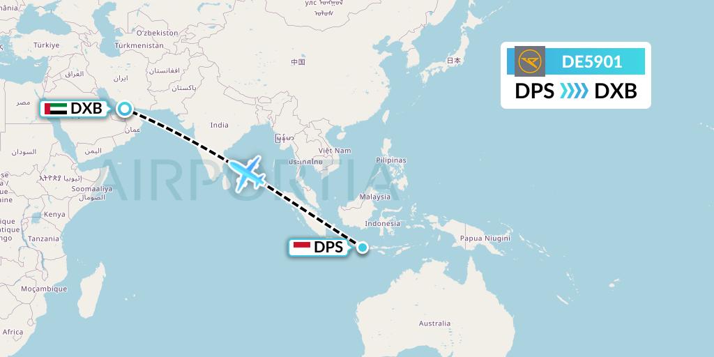 DE5901 Condor Flight Map: Denpasar to Dubai
