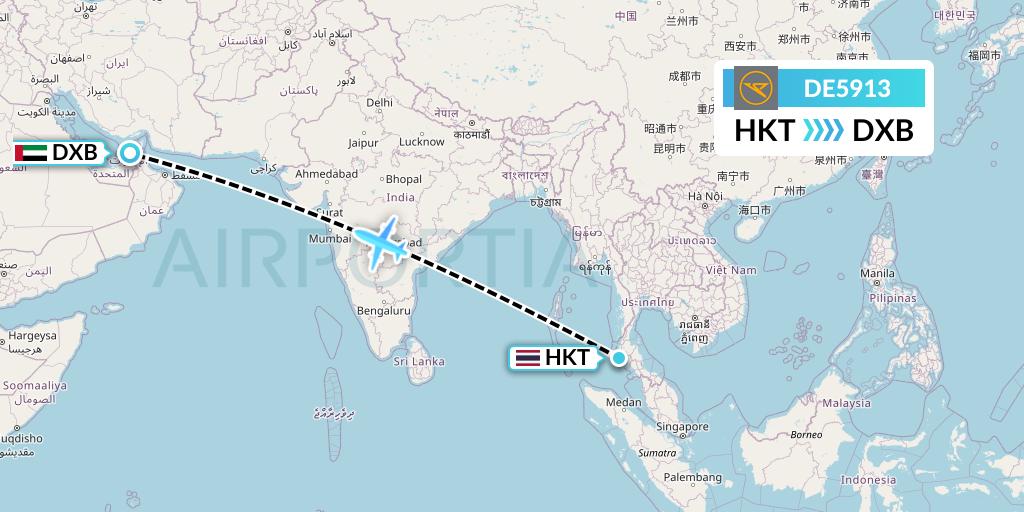 DE5913 Condor Flight Map: Phuket to Dubai