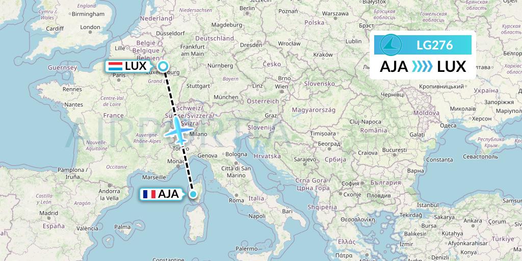LG276 Luxair Flight Map: Ajaccio to Luxembourg