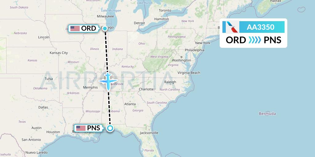 AA3350 American Airlines Flight Map: Chicago to Pensacola