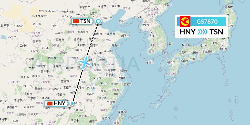 GS7870 Tianjin Airlines Flight Map: Hengyang to Tianjin