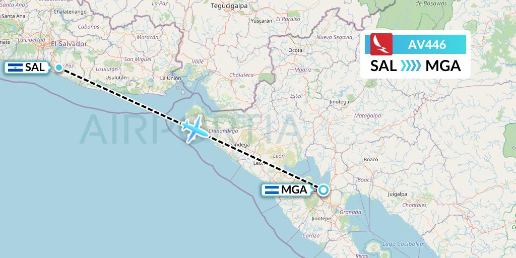 AV446 Avianca Flight Map: San Salvador to Managua