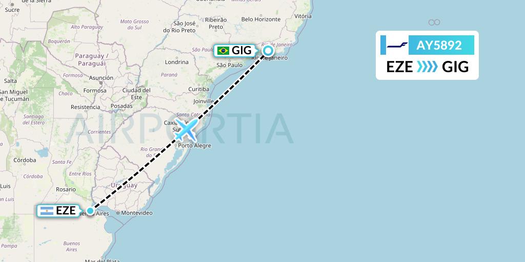 AY5892 Finnair Flight Map: Buenos Aires to Rio de Janeiro