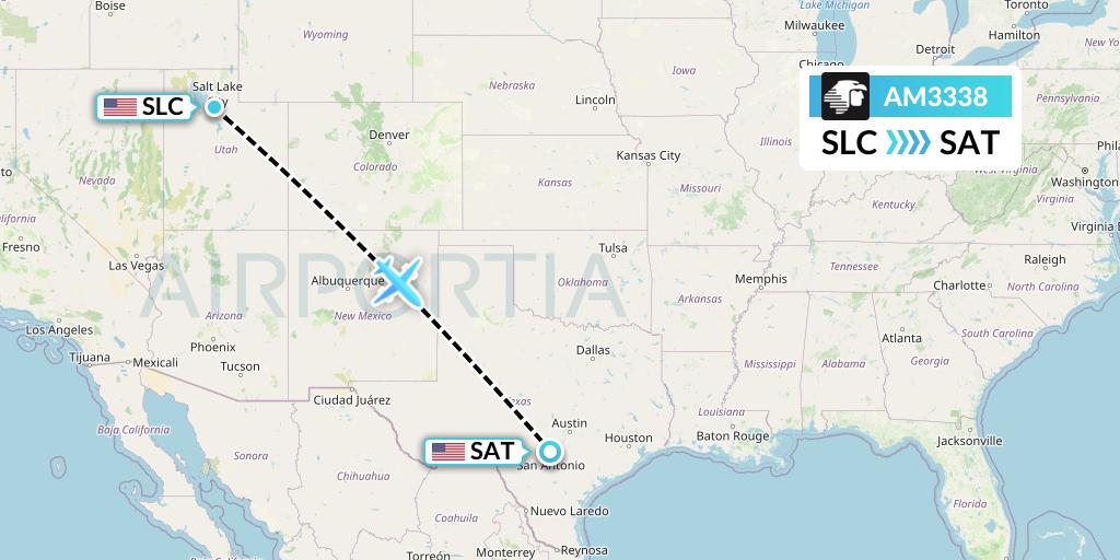AM3338 Aeromexico Flight Map: Salt Lake City to San Antonio