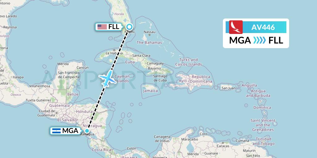 AV446 Avianca Flight Map: Managua to Fort Lauderdale