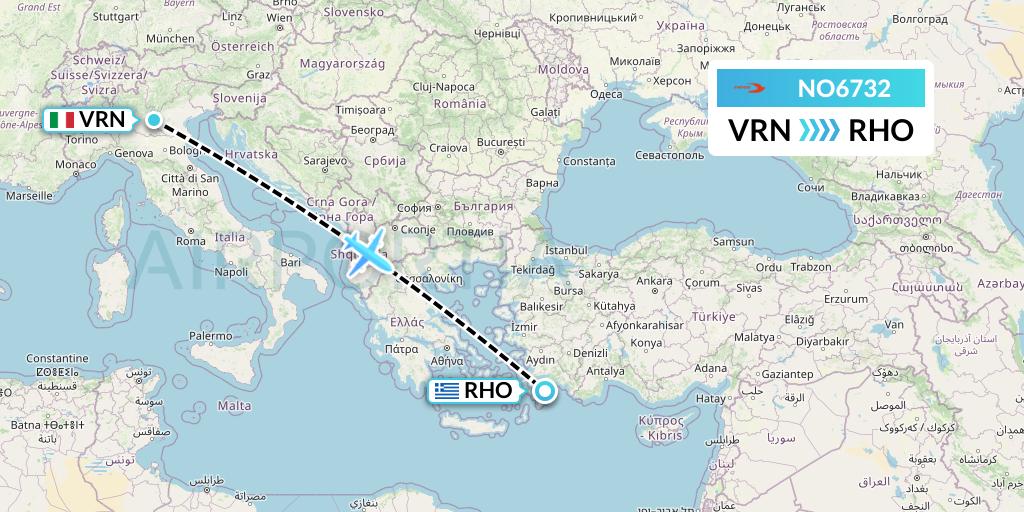 NO6732 Neos Flight Map: Verona to Rhodes