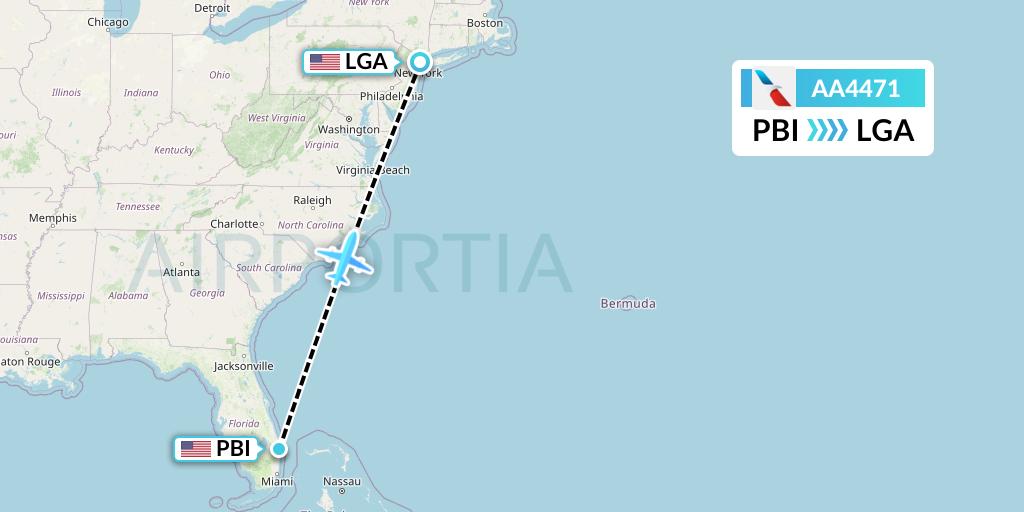 AA4471 American Airlines Flight Map: West Palm Beach to New York
