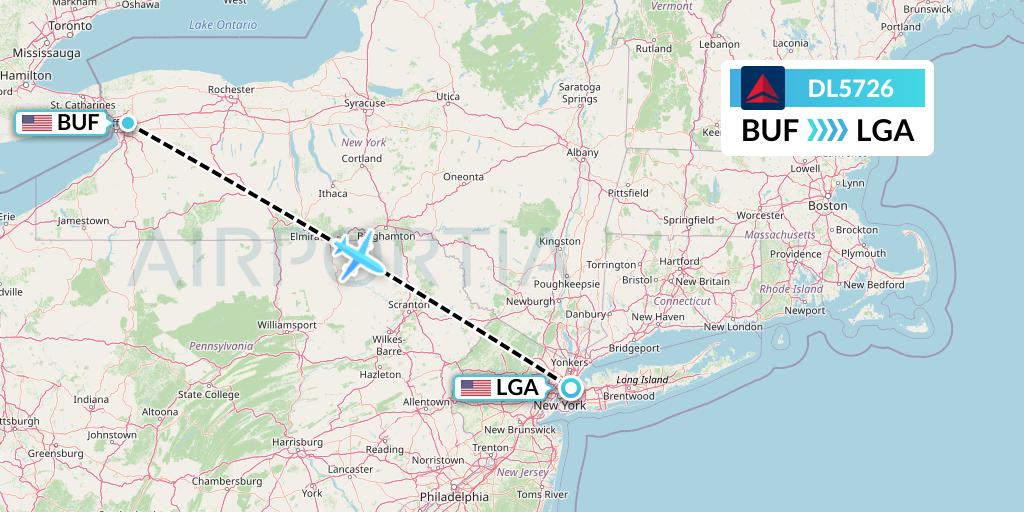DL5726 Delta Air Lines Flight Map: Buffalo to New York