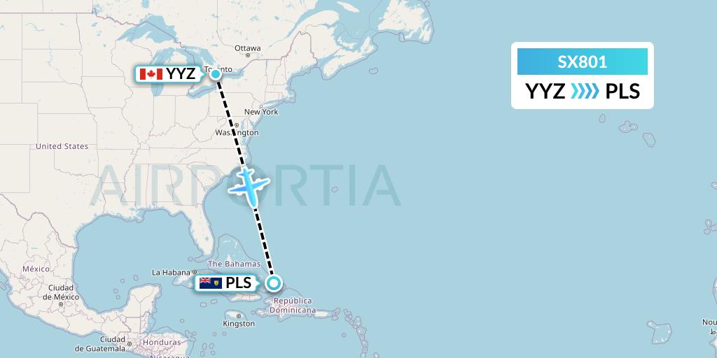SX801 Flygta Airlines Flight Map: Toronto to Providenciales