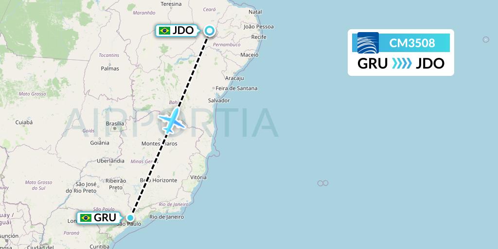 CM3508 Copa Airlines Flight Map: Sao Paulo to Juazeiro Do Norte