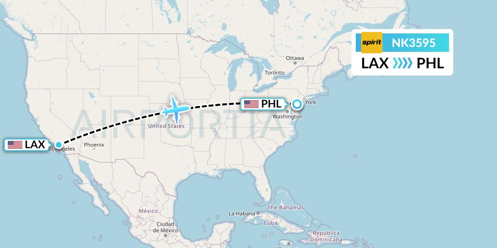 NK3595 Spirit Airlines Flight Map: Los Angeles to Philadelphia
