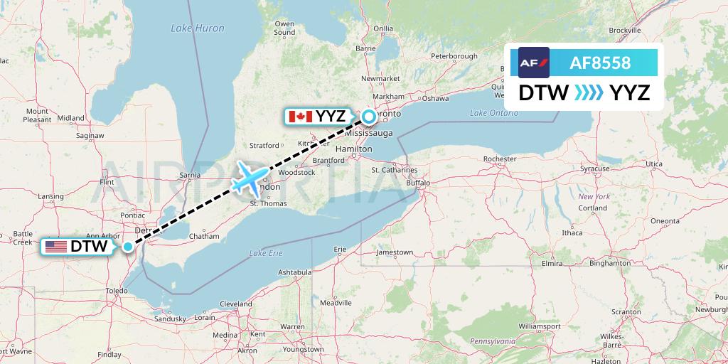 AF8558 Air France Flight Map: Detroit to Toronto