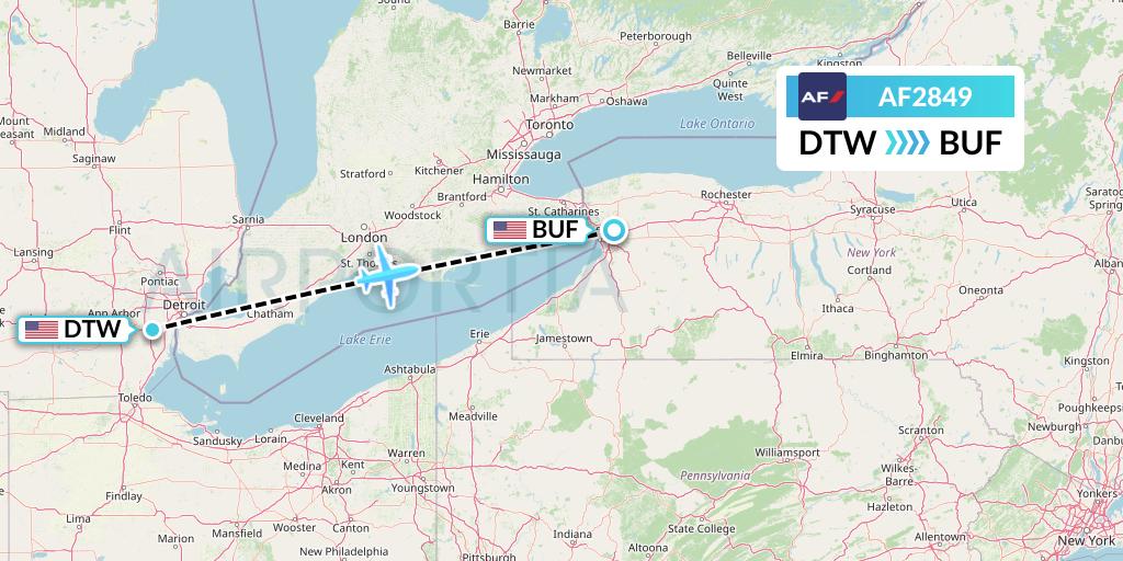 AF2849 Air France Flight Map: Detroit to Buffalo