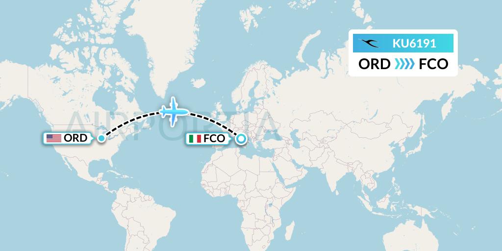 KU6191 Kuwait Airways Flight Map: Chicago to Rome