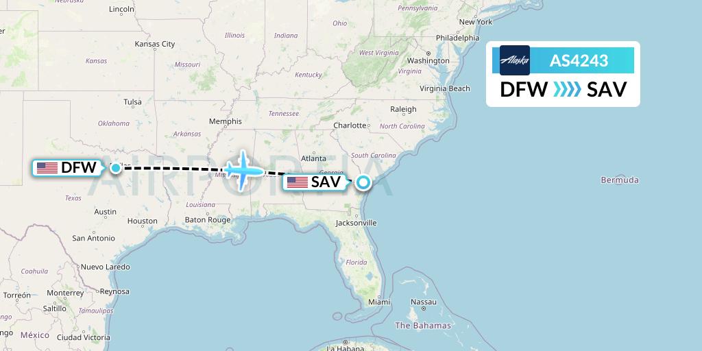 AS4243 Alaska Airlines Flight Map: Dallas to Savannah