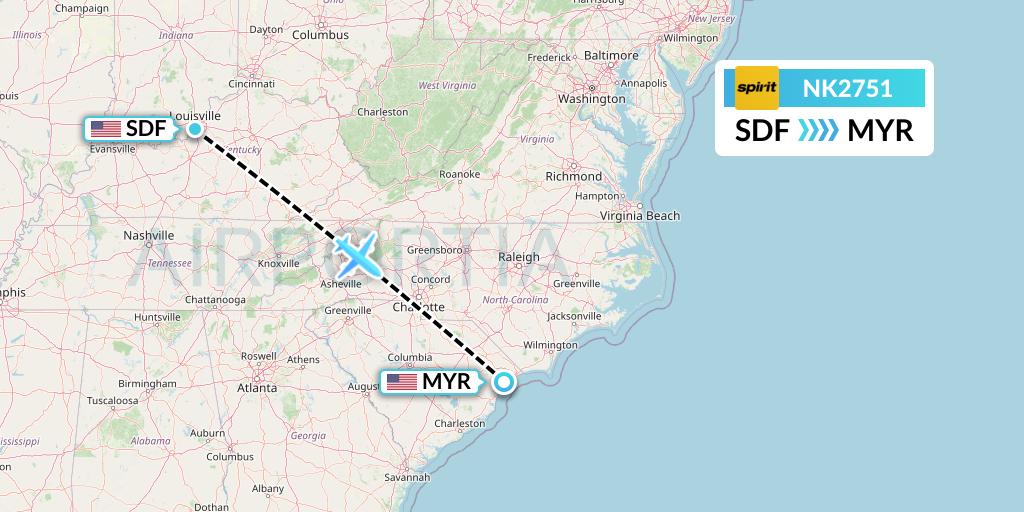 NK2751 Spirit Airlines Flight Map: Louisville to Myrtle Beach