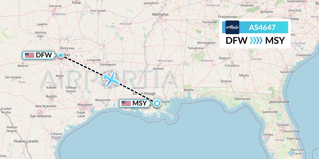 AS4647 Alaska Airlines Flight Map: Dallas to New Orleans