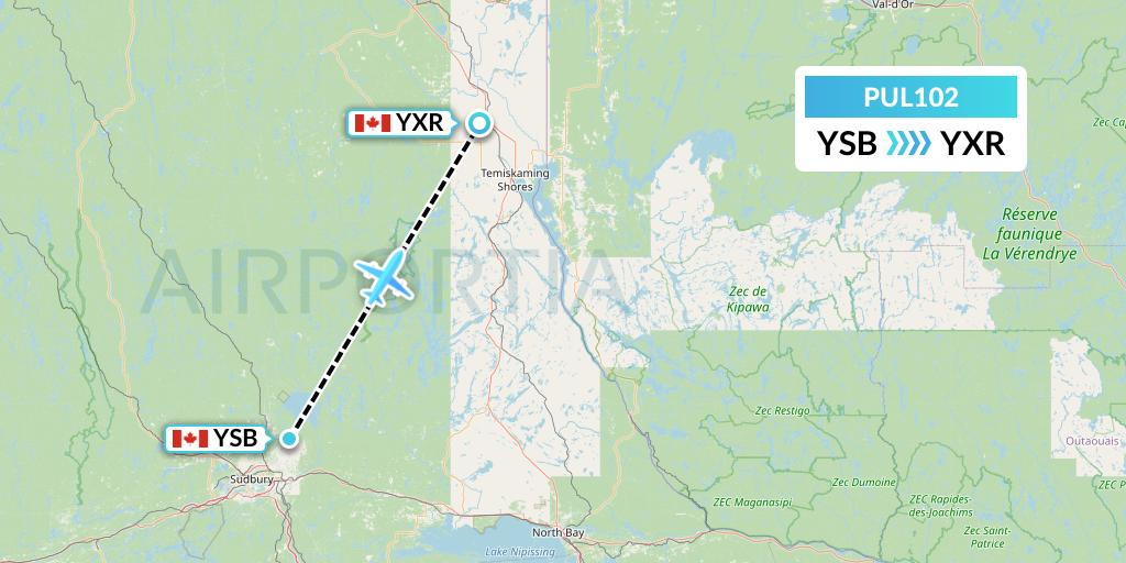 PUL102 Ornge Air Flight Map: Sudbury to Earlton