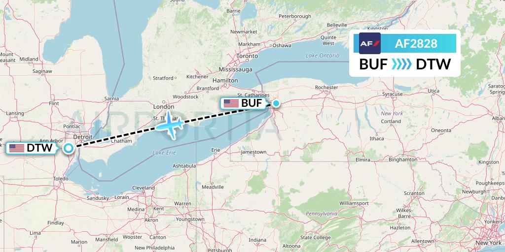 AF2828 Air France Flight Map: Buffalo to Detroit