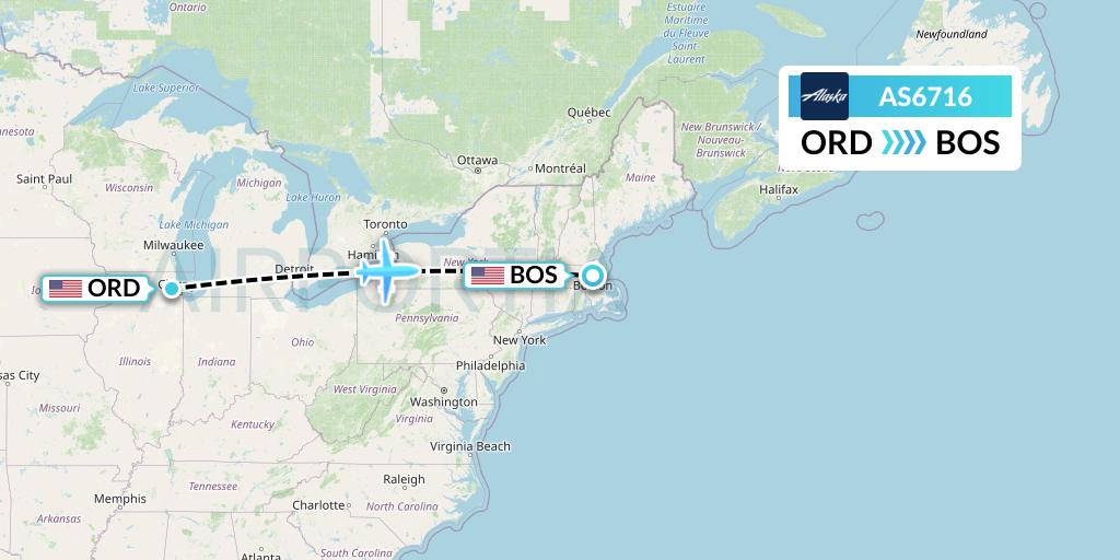 AS6716 Alaska Airlines Flight Map: Chicago to Boston