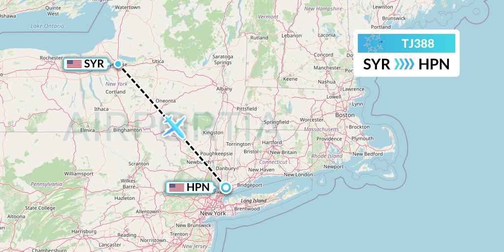 TJ388 Tradewind Aviation Flight Map: Syracuse to White Plains