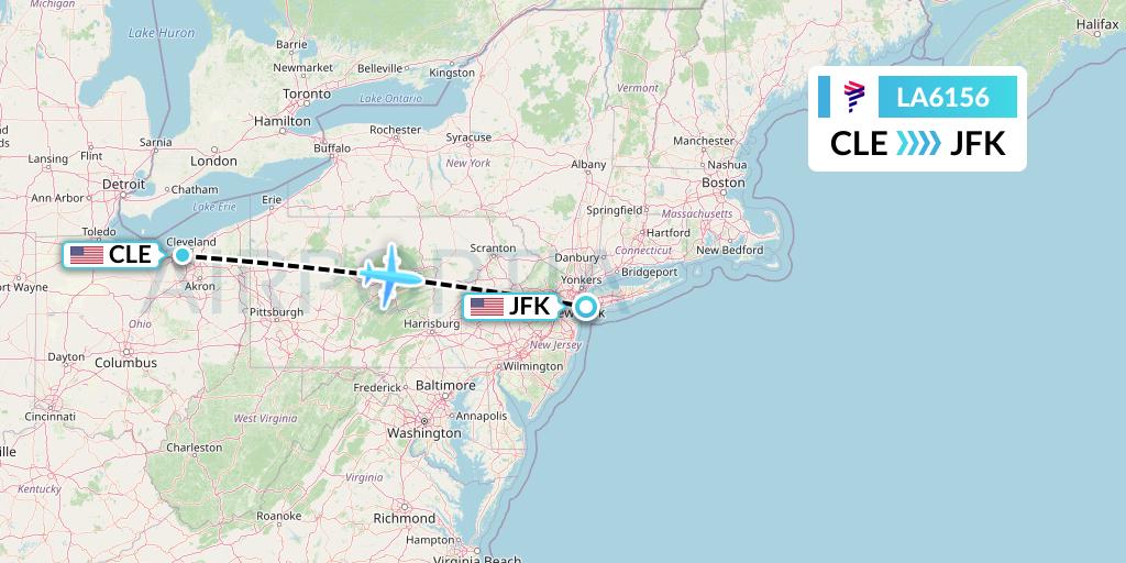 LA6156 LAN Airlines Flight Map: Cleveland to New York