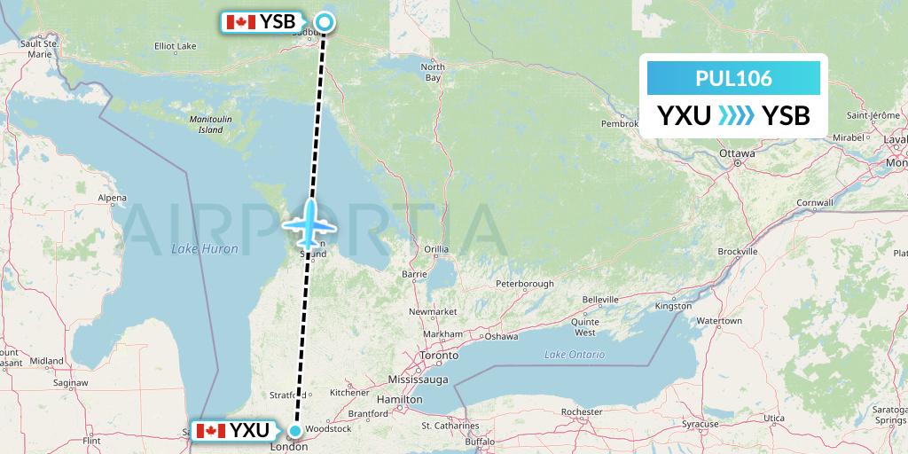 PUL106 Ornge Air Flight Map: London to Sudbury